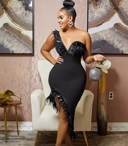 Luxe Feathered Elegance Dress by Fatou Wear A