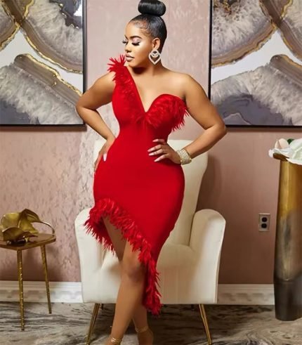 Luxe Feathered Elegance Dress by Fatou Wear C